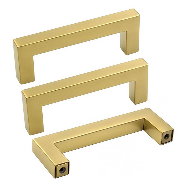 Goldenwarm Tiradores dorados para gabinetes de latón cepillado, paquete de 10 Lsj12Gd102, dorados, de 4 pulgadas, tiradores de barra cuadrada, herrajes para gabinetes de baño de latón antiguo, espac