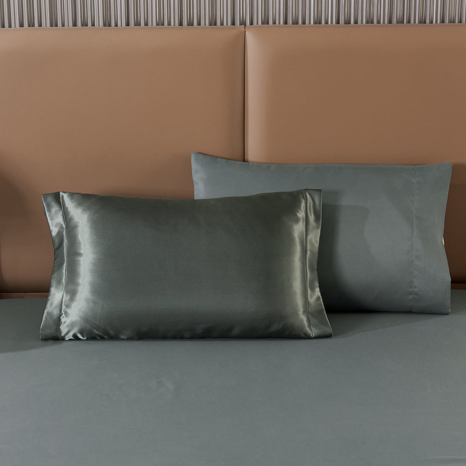 JML 6 Piece Silky Satin Bed in a Bag Comforter Set with Sheets,Twin, Dark Grey