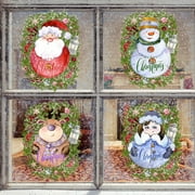 Sprifallbaby 4 Pcs Christmas Decorative Stickers Santa Claus Snowman Elk Little Girl Pattern Window Wall Stickers Home Party Decorations