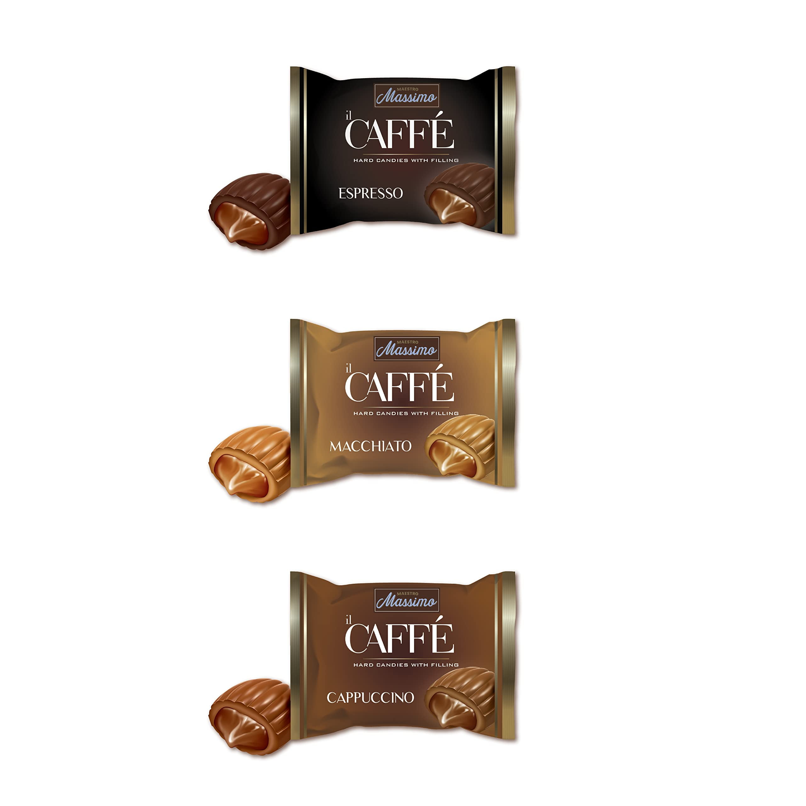 Maestro Massimo Hard Coffee Candy with Filling - Macchiato, Espresso, Cappuccino - Individually Wrapped - A Delightful Gift for Coffee Lovers (Pack of 1)