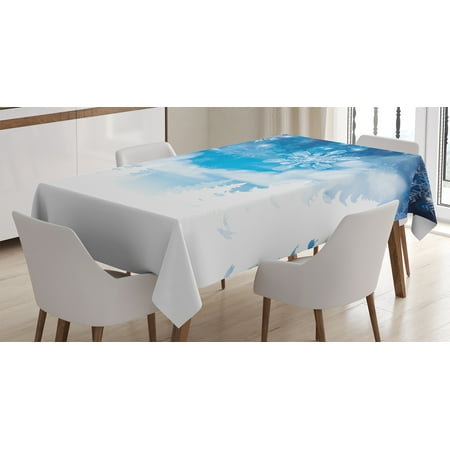Winter Decorations Tablecloth, Christmas Trees Setting with Snowflakes and Stars New Year Graphic Image, Rectangular Table Cover for Dining Room Kitchen, 60 X 84 Inches, Blue White, by (Best Christmas Table Settings)