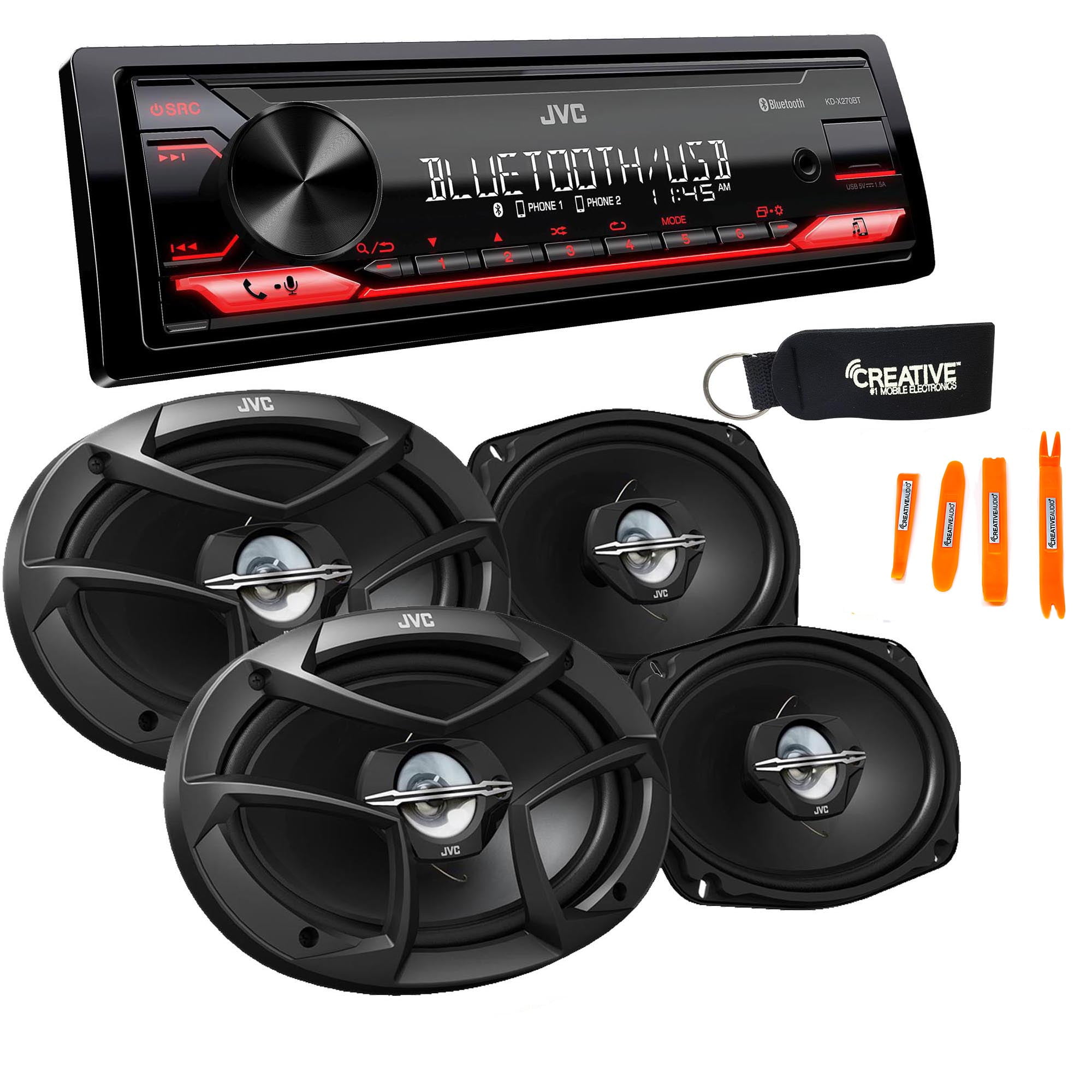 JVC KDX270BT Digital Media Receiver W/ Bluetooth, USB, JVC Remote App + Two Pairs Of JVC 6x9