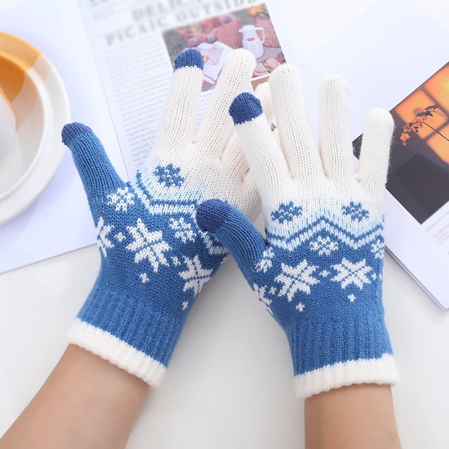 Women Can Enable Screen Gloves Warm Stretch Knitted Gloves Mittens Winter Keep Warm Knitting Christmas Snowflakes Printing Golves Students Outdoor Riding Hiking Mittens