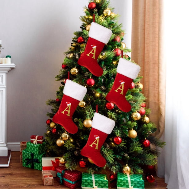 Chimenea Decoraciones de Navidad Suministros de Decoración de Navidad Red High End Gold Velvet Letter Calcetines 26 Carta Calcetines Regalo de Navidad Calcetines Regalos de Navidad de la Familia