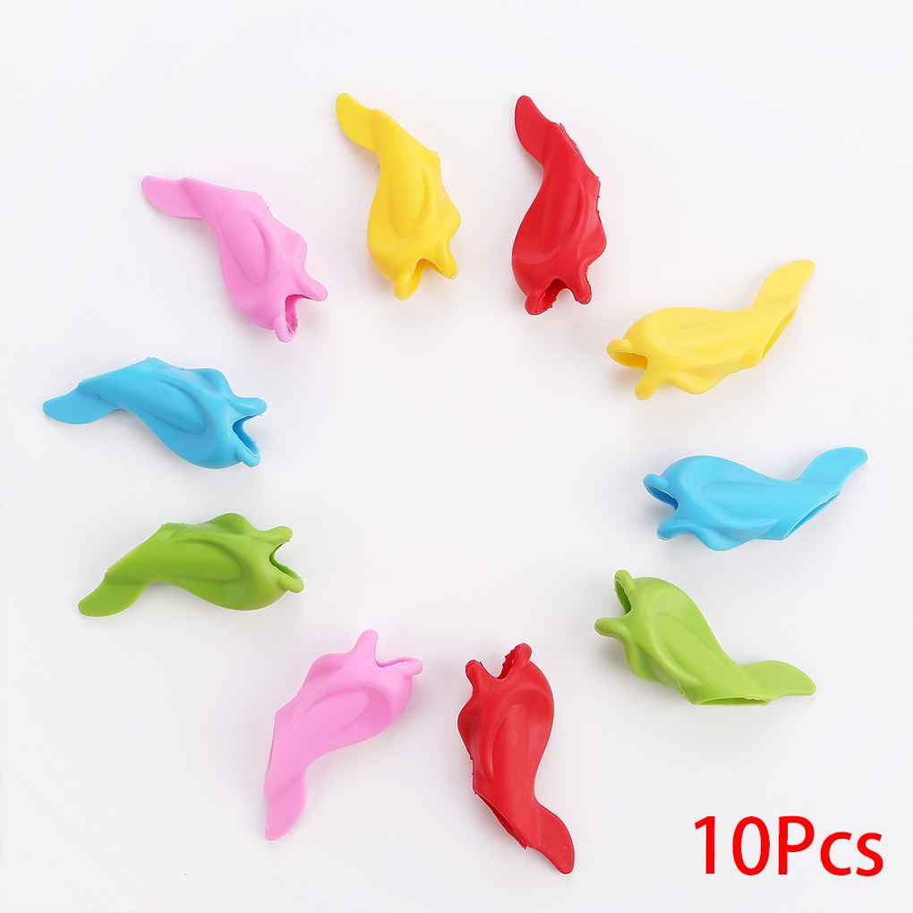 10PCS  Kids Pen Pencil Grip Corrector  Silicone Hand Writing Gripper Dolphin 