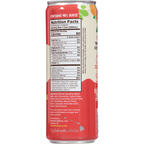 (Pack Of 12) Hawaiian Soda Co Juice Sparkling Passion Orange Guava 12 Fo