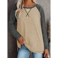 thumbnail image 5 of TEMOFON Tunic Tops for Women Casual Long Sleeve Tunic Tops Fall Round Neck T Shirts Color Block Loose Fit Blouses for Women, 5 of 6
