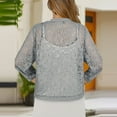 thumbnail image 4 of Women's Cardigan Solid Color Lace Knitted Cardigan With A V Neck And Three Quarter Sleeves For Ladies,Gray Women's Cardigan XL, 4 of 5
