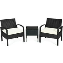 Topcobe Rattan Wicker Patio Conversation Furniture Set Loveseat with Built-in Coffee Table and Cushions