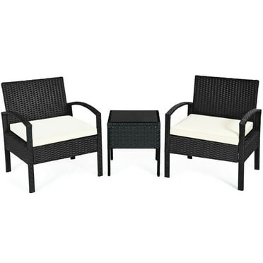 Topcobe Rattan Wicker Patio Conversation Furniture Set Loveseat with Built-in Coffee Table and Cushions