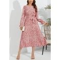 thumbnail image 2 of Floral Print Ruffle Front Pleated Dress for Women Mid-Calf Length Pink Medium, 2 of 4