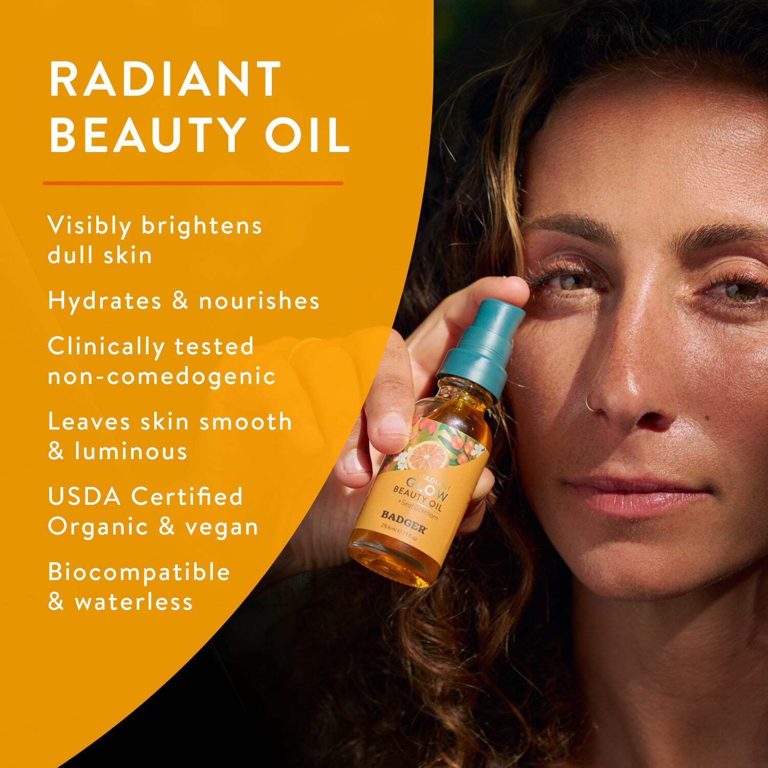 Badger - Face Oil, Seabuckthorn, Certified Organic, Seabuckthorn Oil, Organic Face Oil, Moisturizing Facial Oil, Natural Face Oil, 1 oz Glass Bottle