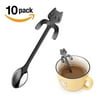 10PCS Coffee Spoon Stainless Steel Cat Dessert spoon Drink Spoons Mixing Spoon Milkshake Spoon Tableware Kitchen Supplies (10PCS BLACK)