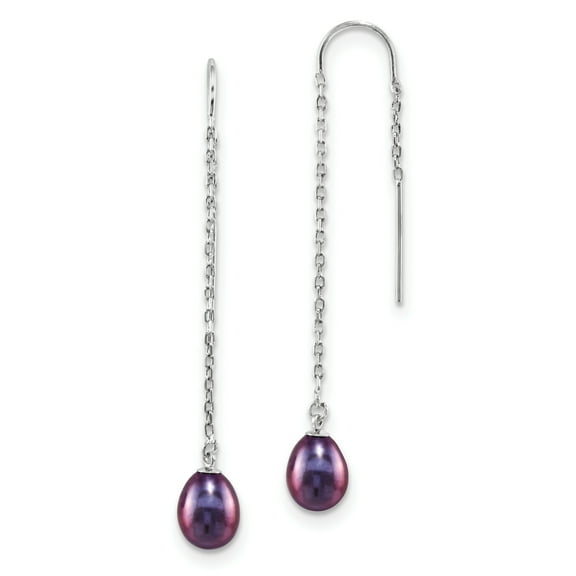 Primal Silver Sterling Silver Rhodium-plated 7-8mm Black Rice Freshwater Cultured Pearl Threader Earrings