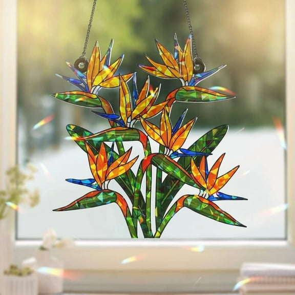 ViciArt Bird of Paradise Holographic Acrylic Window Hanging – 4" Tropical Floral Suncatcher Decor