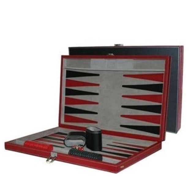 18 Inch Black and Red Leatherette Backgammon Set