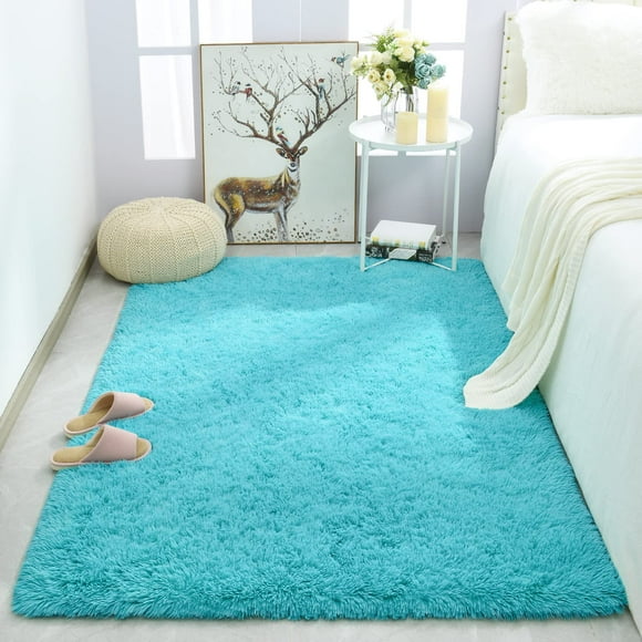 Alfombra Merelax Soft Fluffy Blue Shaggy para dormitorio, 90 x 150 cm