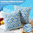 thumbnail image 3 of Blue and Green Floral Outdoor Throw Pillow Covers 18x18 Waterproof Set of 2, Block Print Outside Pillow Cover with Piping Edge, Navy Blue Outdoor Pillows for Porch and Patio Furniture, 3 of 6