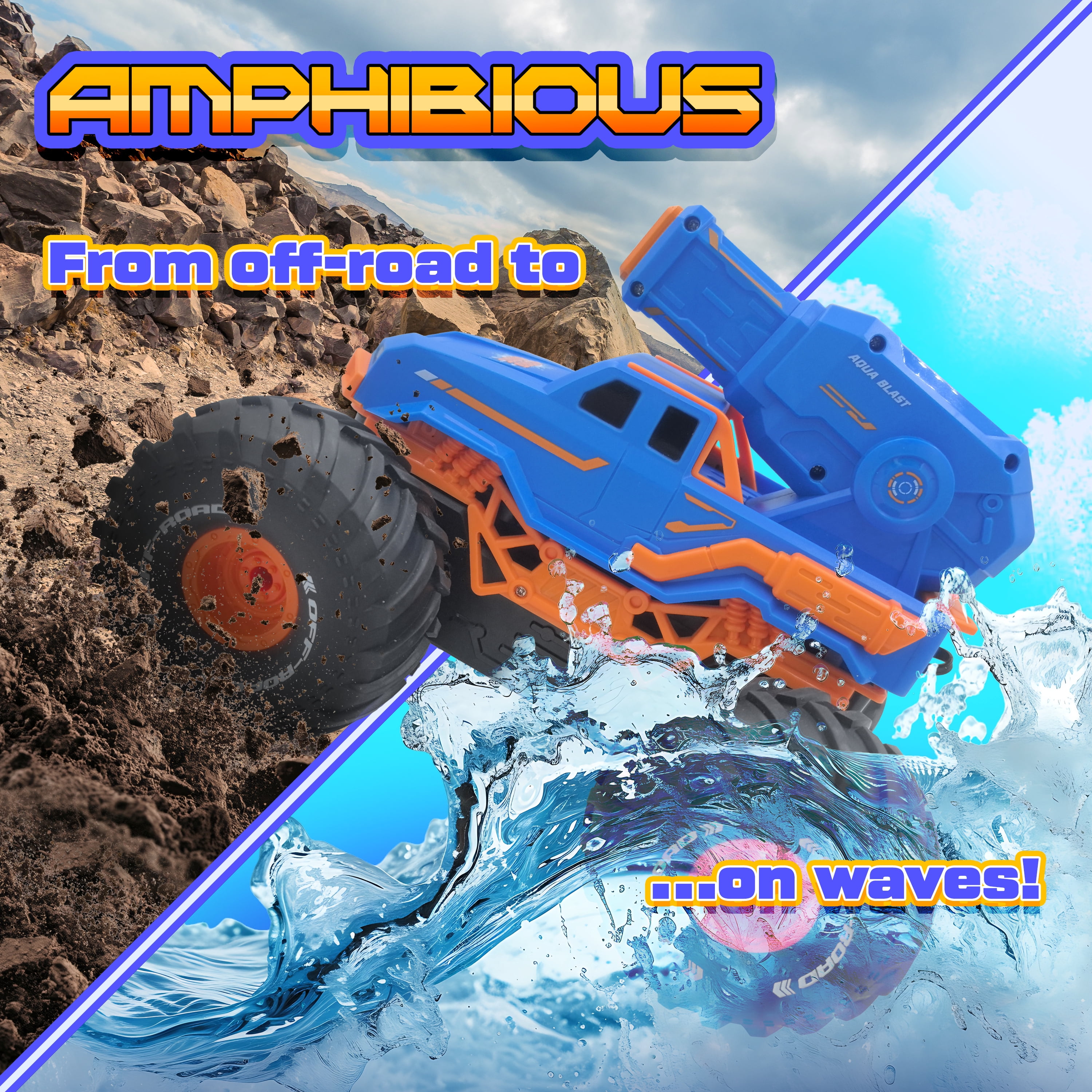 Hydro Havoc Amphibious Remote Control Monster Truck Off-Road & Water Capabilities Indoor and Outdoor Toy for Kids