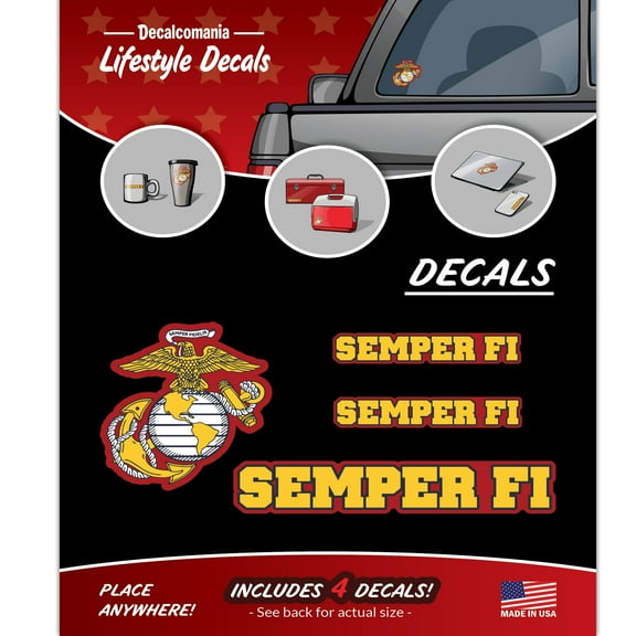 United States Marine Corps - Semper Fi Set of 4 Vinyl Decals for Cars and Truck Decals by Decalcomania