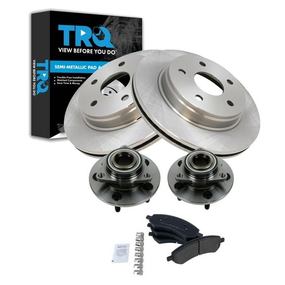 TRQ Front Brake Pad & Rotor Kit Brake Pads Brake Rotor Wheel Hub Bearing Assembly Semi-Metallic Fits Select 2006-2008 Dodge Ram 1500