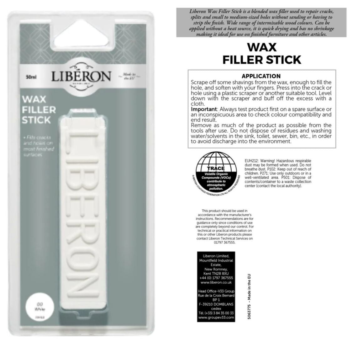 Liberon: Wax Filler Stick - White