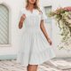 thumbnail image 2 of Vestido holgado de manga corta con cuello en V para mujer - Poliéster ligero - Elegante e informal para primavera/verano/otoño, 2 of 4