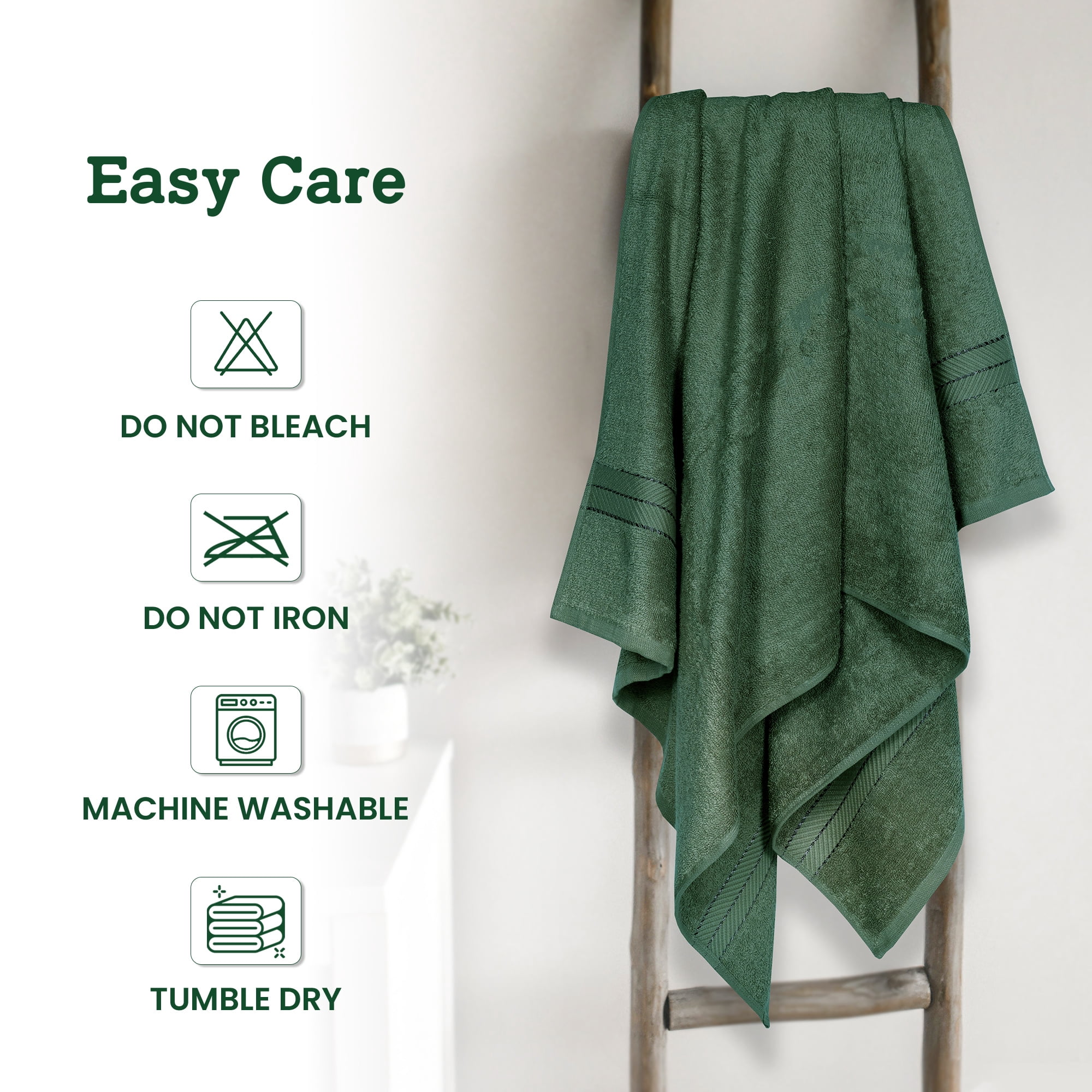 Casa Lino 4Pc Premium Bath Towels (54" x 27") - 100% Cotton, 400GSM, Ultra Soft & Absorbent (Green)