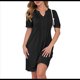 thumbnail image 2 of Vestido Corto Tipo Túnica Plisada de Corta Abullonada con Cuello en V para Mujer, 2025 Negro S, 2 of 6