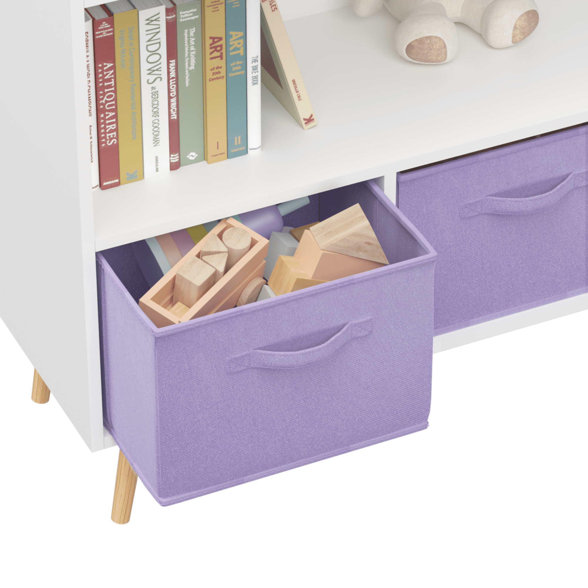 Aukfa Kids Bookcase with 3 Collapsible Drawers, Display Stand Toy Storage Organizer for Bedroom/Playroom,Purple