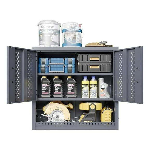 Metal Wall Storage Cabinet, 1-Shelf Steel Garage Cabinet with Doors - Utility Room, Kitchen, Basement