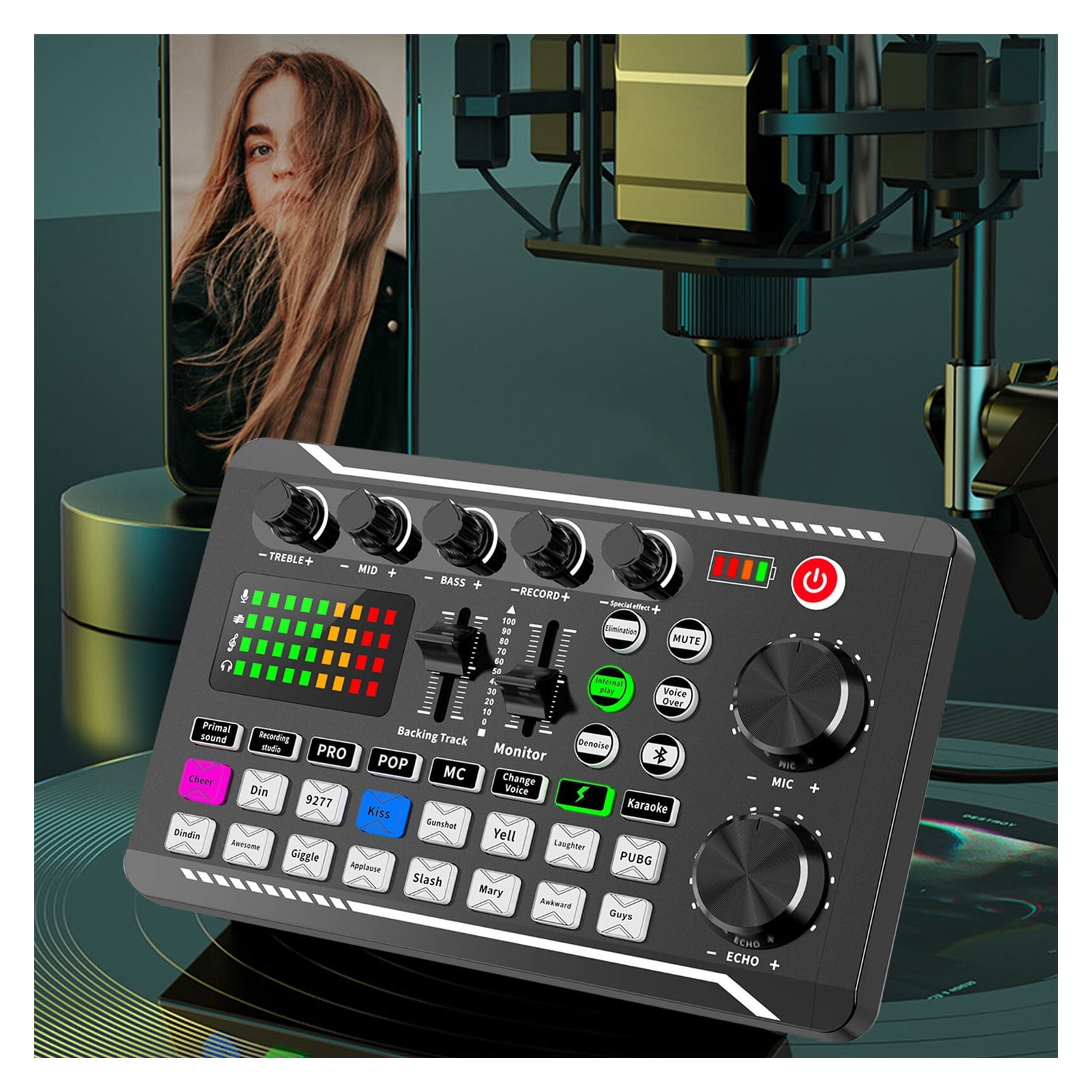 Podcast Microphone Sound Card Kit Professional Studio Condenser Mic&F998 Live Sound Mixer For Livestreaming Podcasting Recording ,Easy to Operate