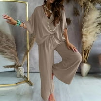 Pyhlmscde 3/4 Sleeve Tops for Women, V Neck Tops for Women, Wide Leg Pants Woman