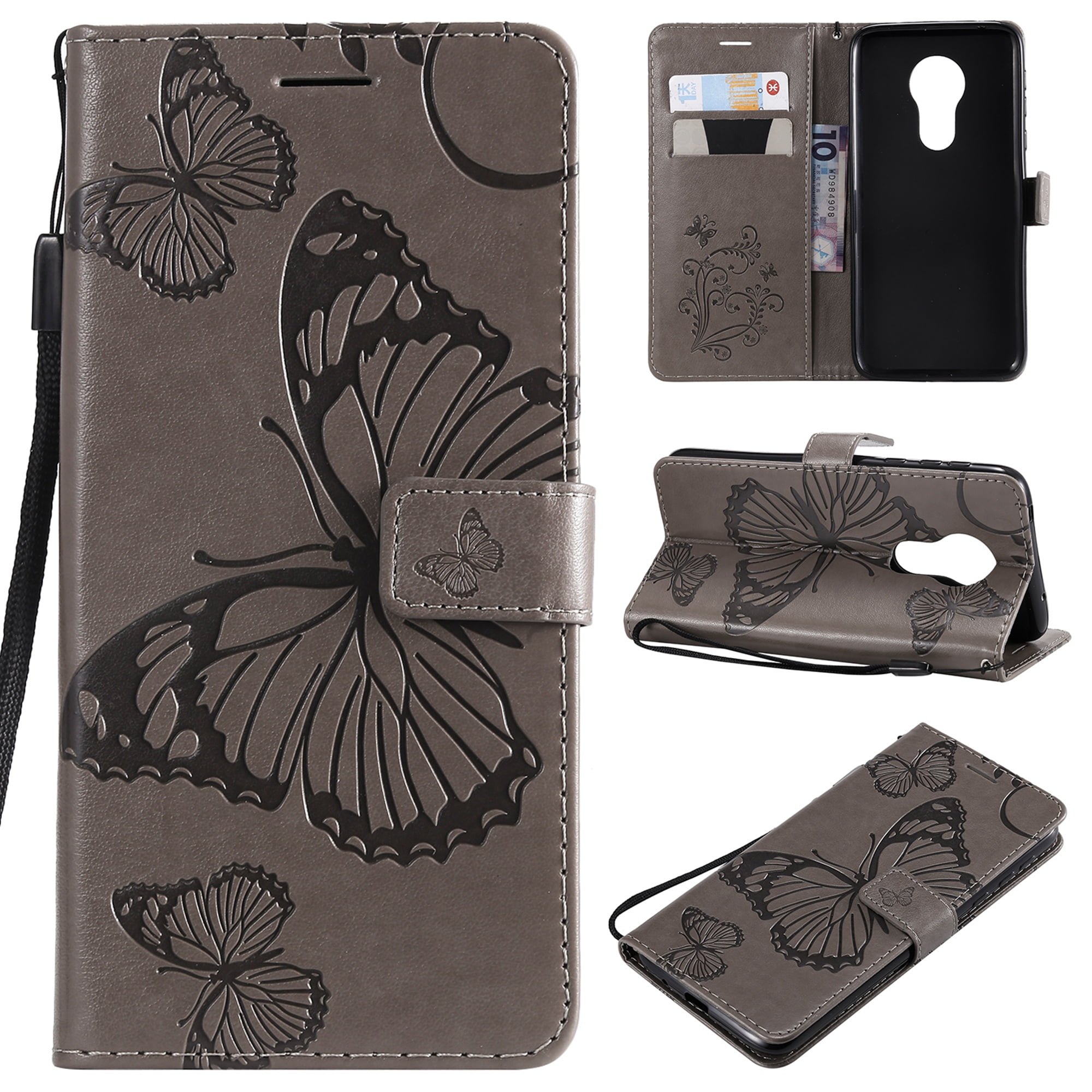Moto G7 Case,Moto G7 Plus Case,Wallet Case,PU Leather Case Floral Tree Cat Embossed Purse with Kickstand Flip Cover Card Holders Hand Strap for Motorola Moto G7/G7 Plus Gold 