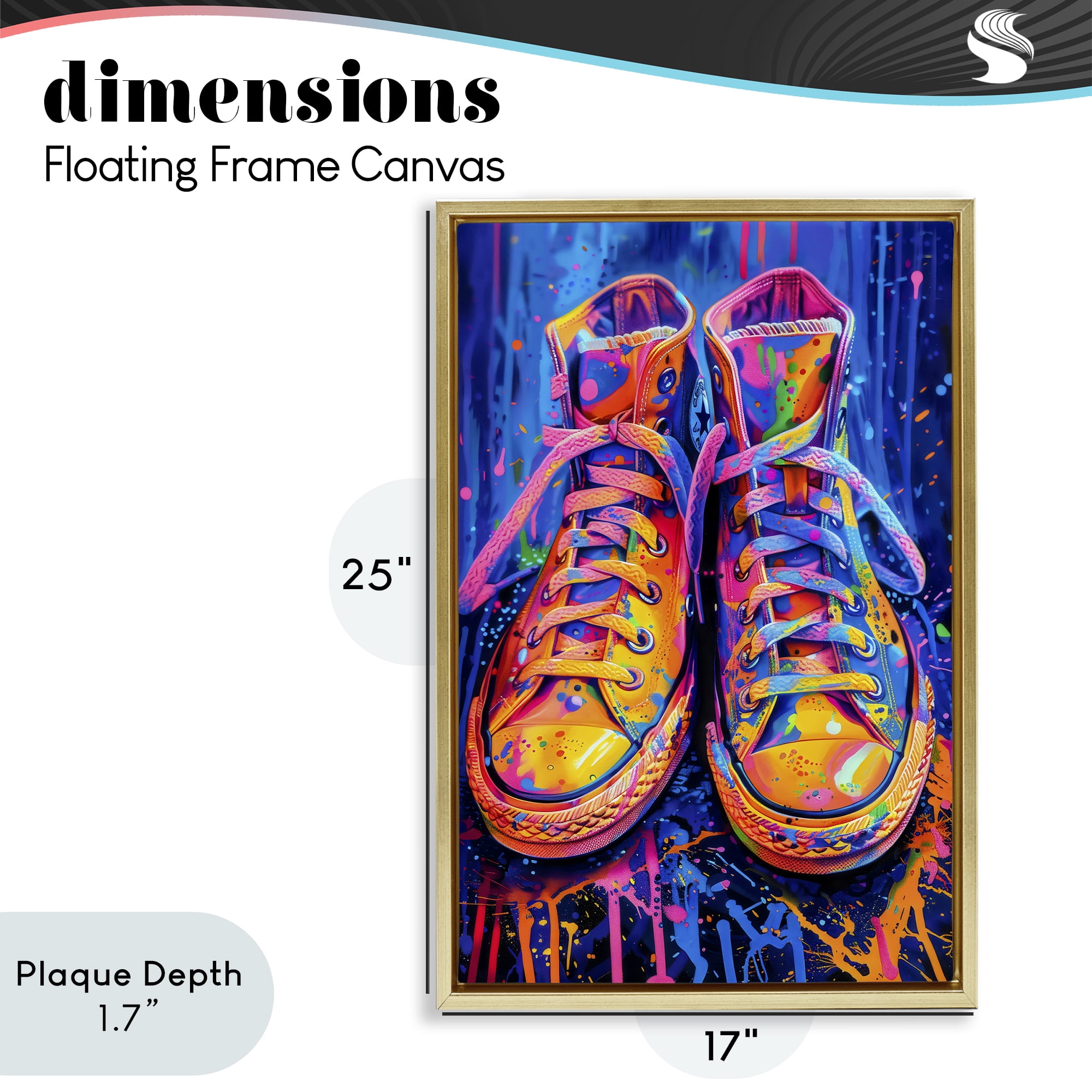 Stupell Industries Moody Converse with Neon Splash Gold Framed Floater Canvas Wall Art, design by Creative Studio