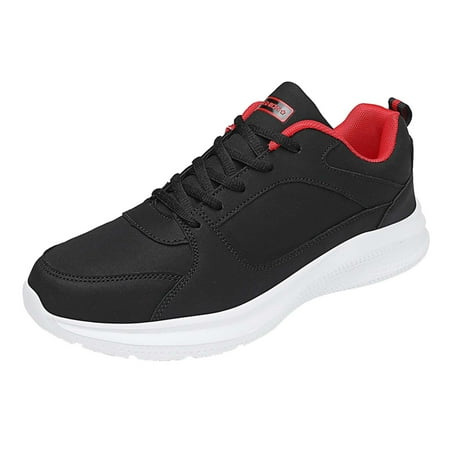 Men s Tennis Shoes Sneakers Mens Shoes Casual Fashion Large Size Leather Solid Color Lace Up Casual Shoes Running Sneakers Male Shoes(Red 10)