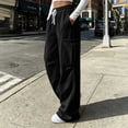 thumbnail image 5 of WIZUTIZ Women's Solid Color Wide Leg Jogger Pants High Rise Elastic Drawstring Waist Side Pockets Long Length Casual Trousers Comfy Soft Stretchy Everyday, 5 of 8