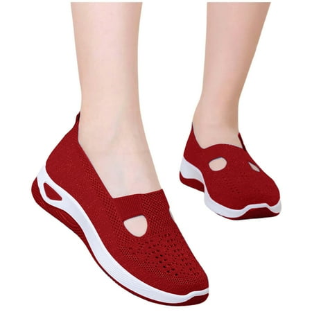 Ballet Flats for Women Round Toe Mary Jane Shoes Comfortable Dressy Women Flats Adjustable Straps Washable Knit Slip On Shoes Wine 7.5