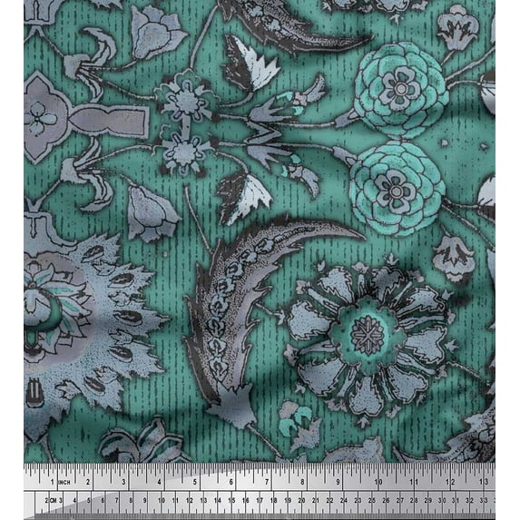 Soimoi Poly Georgette Fabric Leaves & Floral Ethnic Print Fabric by The Yard 42 Inch Wide