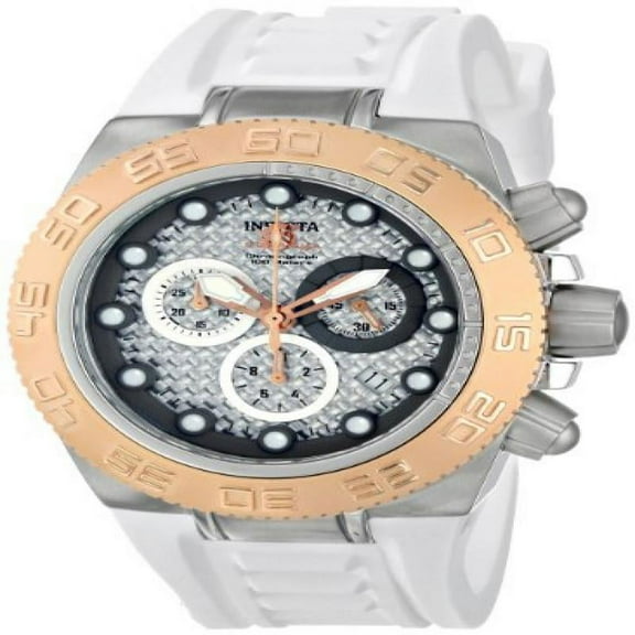 Invicta Men's 10862 Subaqua Sport Chronograph Silver Tone Carbon Fiber Dial White Silicone Watch