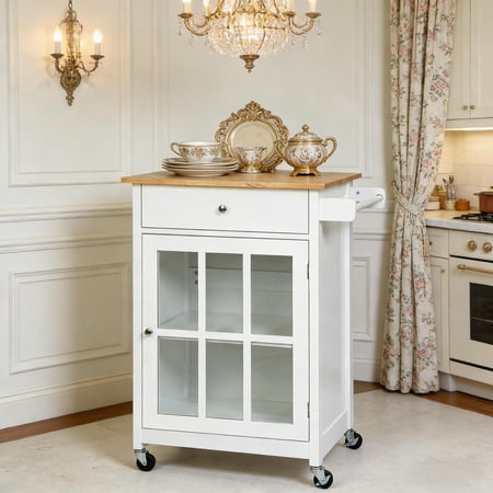 Dtwnek Kitchen Island with 1 Doors and 1 Drawer and Inner Shelves Storage Cart for Kitchen Dining Room