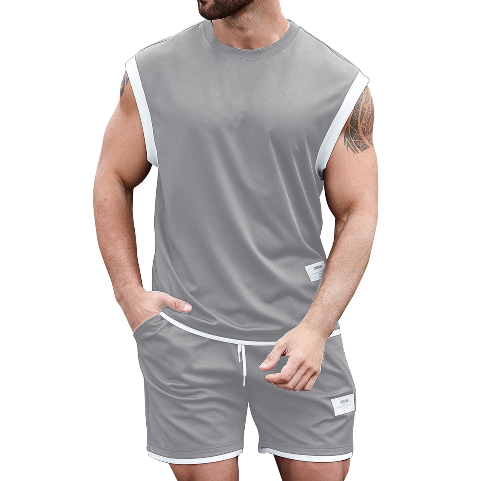 YanHoo Men's 2 Piece Tracksuits Sleevless Vest Tank Tops with Shorts ...
