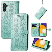 for Samsung Galaxy A14 5G Case, Premium PU Leather Wallet Case [Cat & Dog & Flowers Embossed] Card Slots Kickstand Magnetic Closure Flip Case Cover for Samsung Galaxy A14 5G 6.6",Green