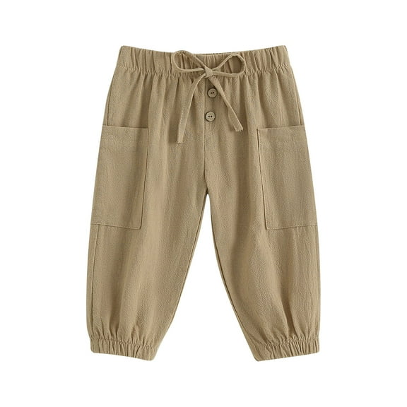 BemeyourBBs Toddler Baby Boys Girls Cotton Linen Harem Pants with Pockets Baggy Cargo Pants Barrel Pants Elastic Waist Balloon Long Pants Boho Muslin Basic Bottoms Hippie Baby Clothes