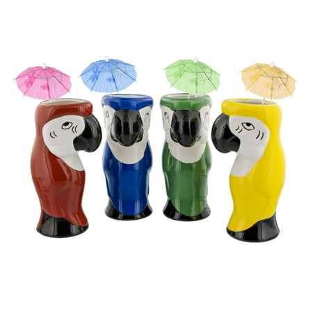 - Parrot Ceramic Tiki Mugs - 16 oz - Set of 4 + (144) Drink Umbrellas