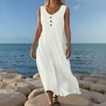 thumbnail image 3 of Efsteb Sleeveless Dresses for Women Button Tank Dress Vacation Loose Fit Resort Dress Spring Crew Neck Casual Solid Color ,Size:XL, 3 of 7