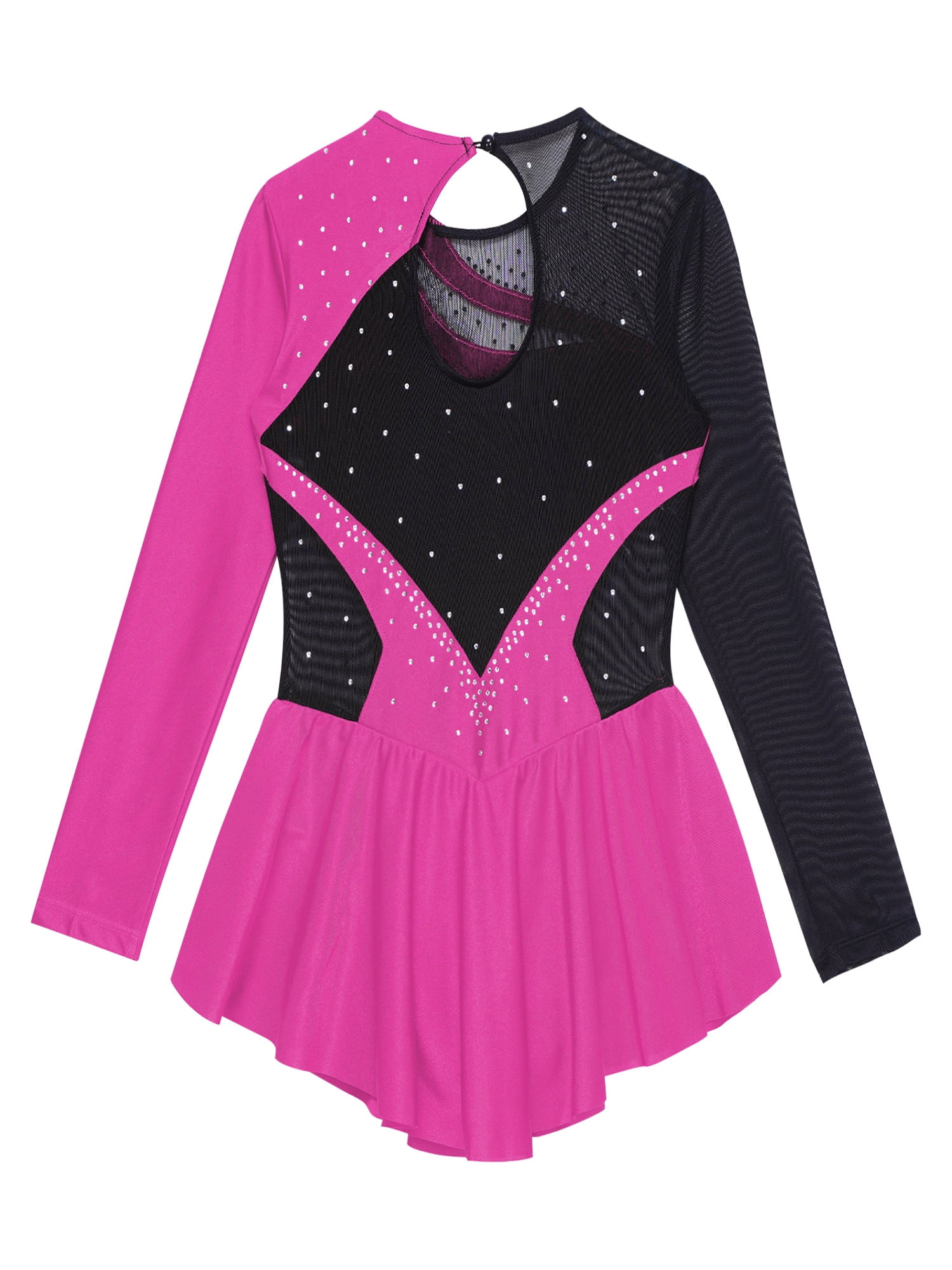 Linjinx Big Girl's Athletic Ballet Dance Dress Roller Skating Dress Dancing Outfit Ice Figure Skating Hot Pink 12