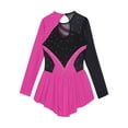 thumbnail image 4 of Mufeng Kids Girls Rhinestone Figure Ice Skating Dress Mesh Splice Long Sleeves Skating Performance Hot Pink 10, 4 of 6