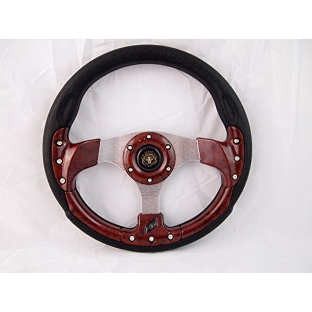 New World Motoring CLUB CAR PRECEDENT steering wheel golf cart With Chrome Adapter 3 spoke Wood