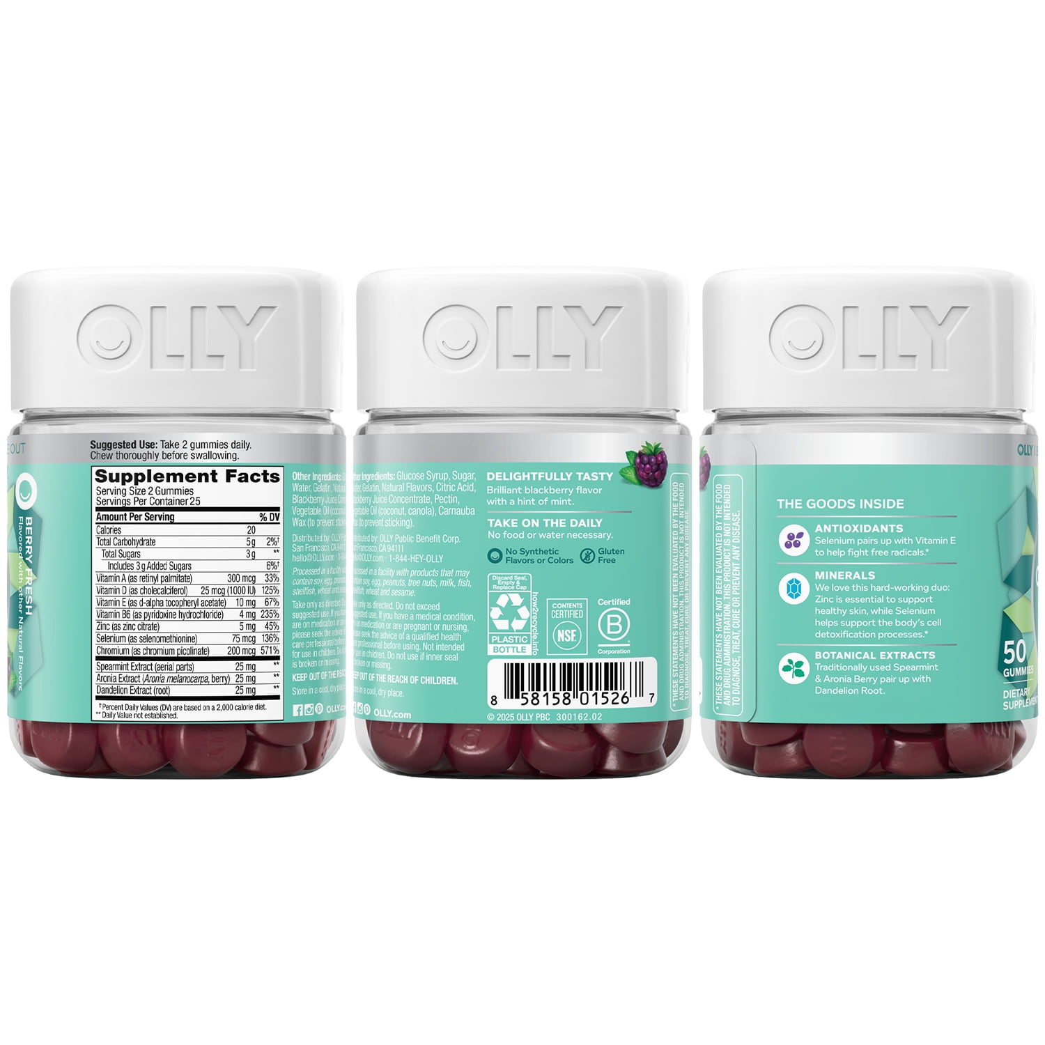 OLLY Flawless Complexion Gummy, Skin Support Supplement, Vitamins A, E & Zinc, 50 Ct
